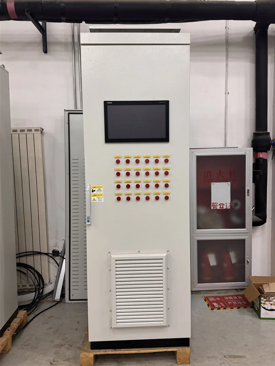 Custom control cabinet with operator display and pushbuttons